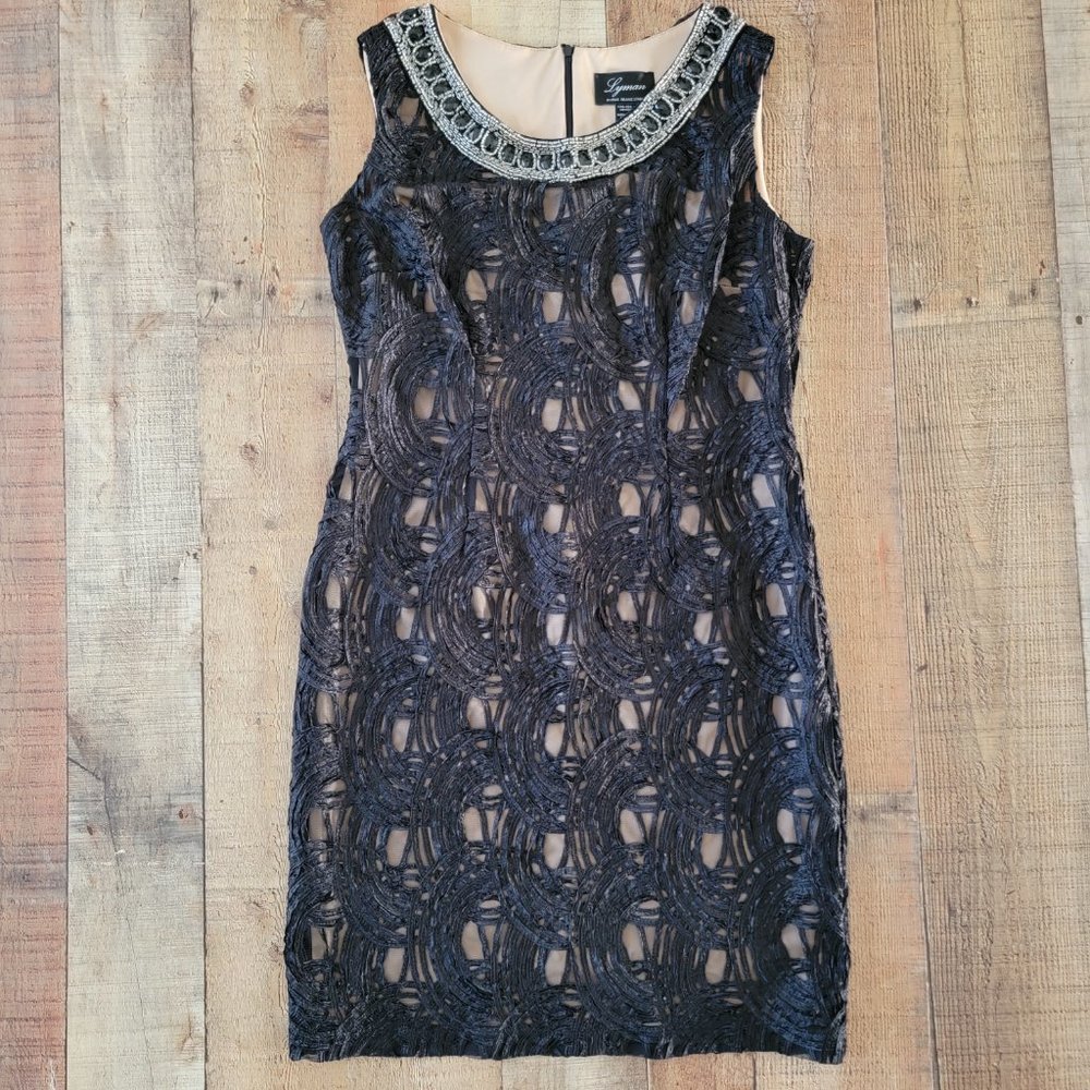 Frank Lyman Black Sleeveless Embellished Sheath Cocktail Dress Size 12
